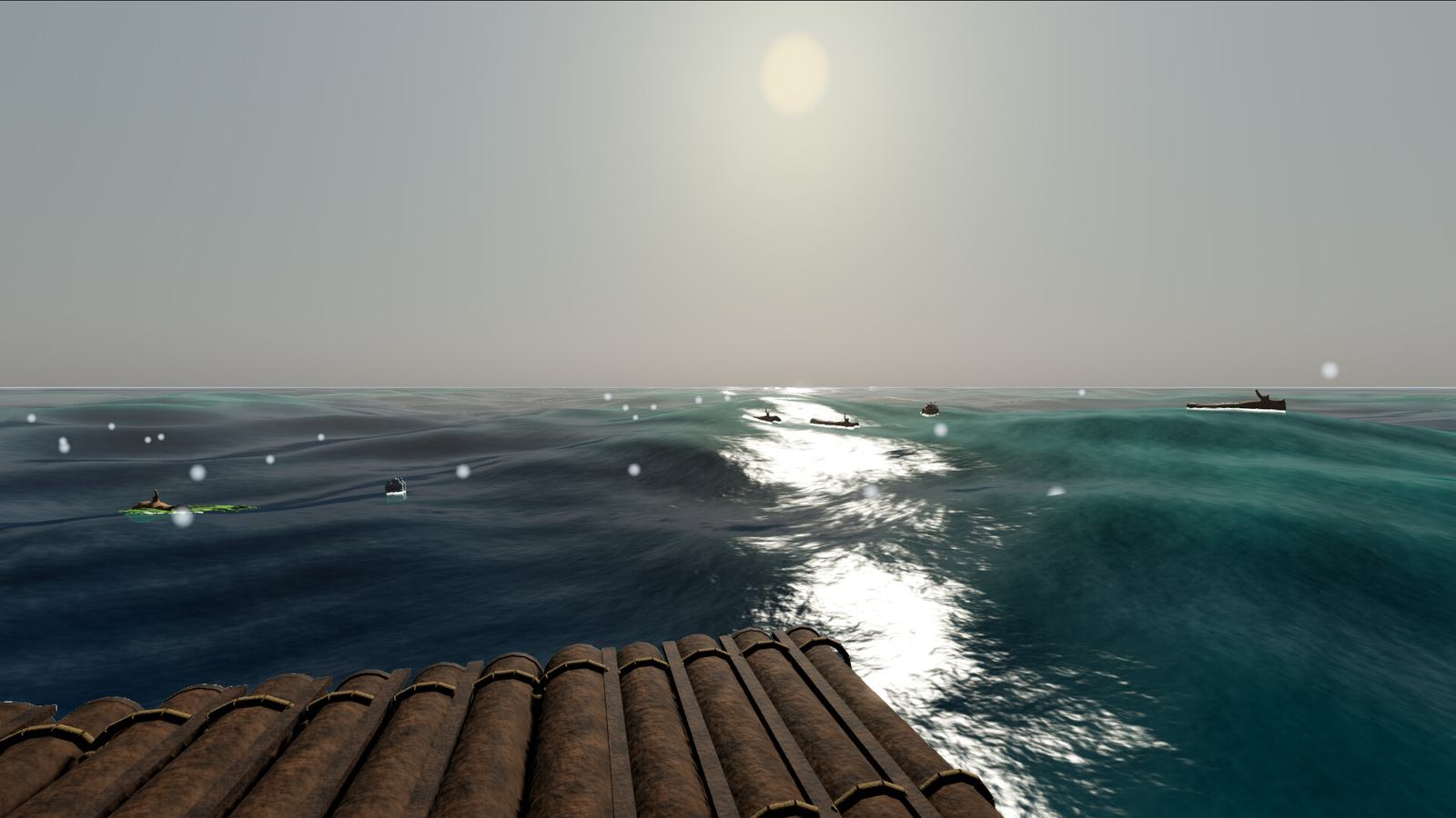 Tidewrack screenshot showing the raft-building survival game whose mobile edition is in review at Google Play